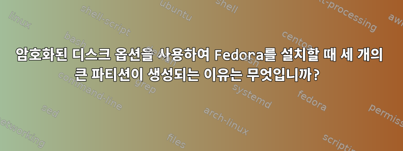 암호화된 디스크 옵션을 사용하여 Fedora를 설치할 때 세 개의 큰 파티션이 생성되는 이유는 무엇입니까?