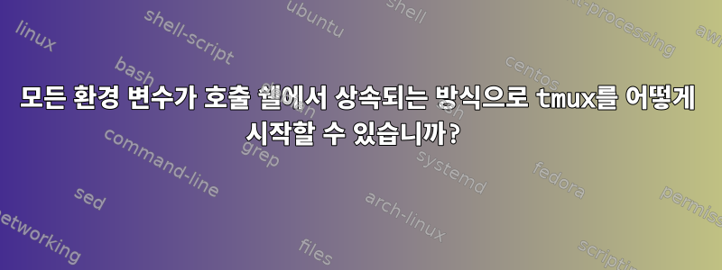 모든 환경 변수가 호출 쉘에서 상속되는 방식으로 tmux를 어떻게 시작할 수 있습니까?