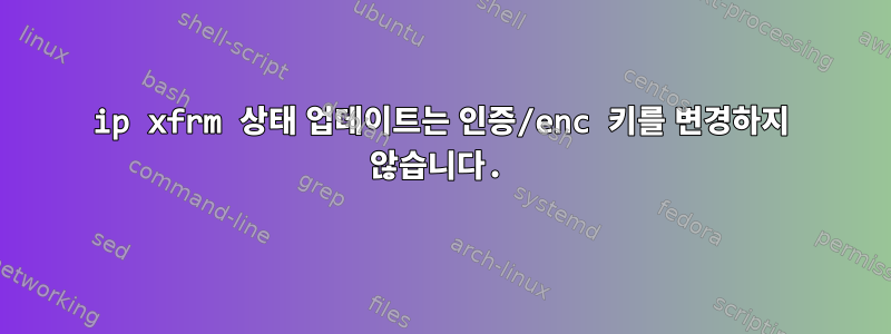 ip xfrm 상태 업데이트는 인증/enc 키를 변경하지 않습니다.