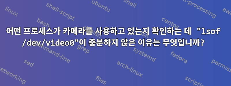 어떤 프로세스가 카메라를 사용하고 있는지 확인하는 데 "lsof /dev/video0"이 충분하지 않은 이유는 무엇입니까?