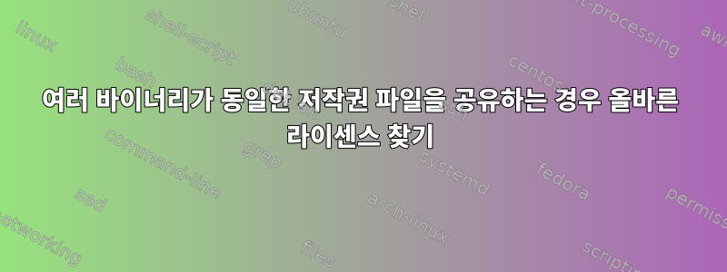 여러 바이너리가 동일한 저작권 파일을 공유하는 경우 올바른 라이센스 찾기