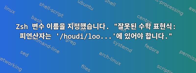 Zsh 변수 이름을 지정했습니다. "잘못된 수학 표현식: 피연산자는 '/houdi/loo...'에 있어야 합니다."