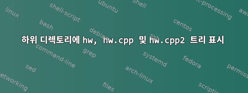 하위 디렉토리에 hw, hw.cpp 및 hw.cpp2 트리 표시