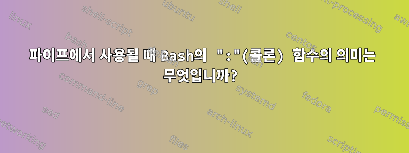 파이프에서 사용될 때 Bash의 ":"(콜론) 함수의 의미는 무엇입니까?