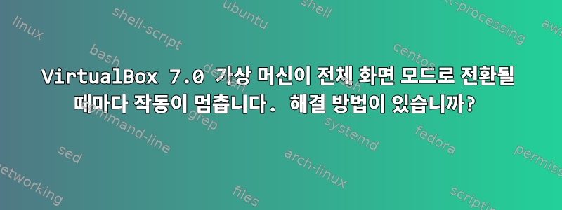 VirtualBox 7.0 가상 머신이 전체 화면 모드로 전환될 때마다 작동이 멈춥니다. 해결 방법이 있습니까?