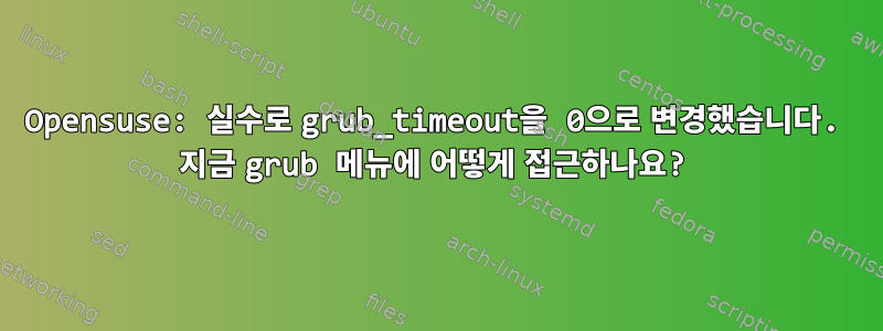 Opensuse: 실수로 grub_timeout을 0으로 변경했습니다. 지금 grub 메뉴에 어떻게 접근하나요?