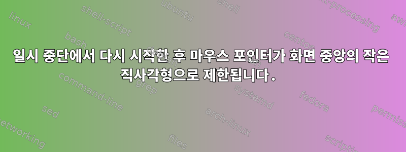 일시 중단에서 다시 시작한 후 마우스 포인터가 화면 중앙의 작은 직사각형으로 제한됩니다.