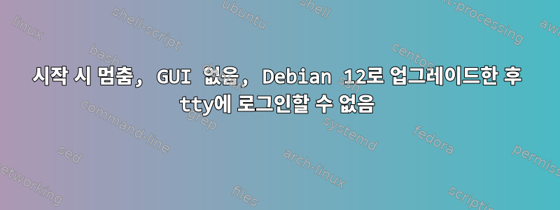 시작 시 멈춤, GUI 없음, Debian 12로 업그레이드한 후 tty에 로그인할 수 없음