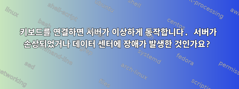 키보드를 연결하면 서버가 이상하게 동작합니다. 서버가 손상되었거나 데이터 센터에 장애가 발생한 것인가요?