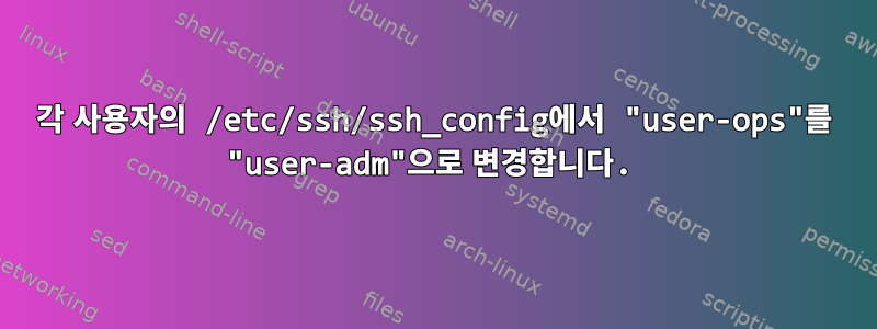 각 사용자의 /etc/ssh/ssh_config에서 "user-ops"를 "user-adm"으로 변경합니다.