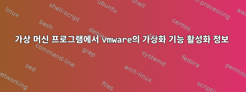 가상 머신 프로그램에서 vmware의 가상화 기능 활성화 정보