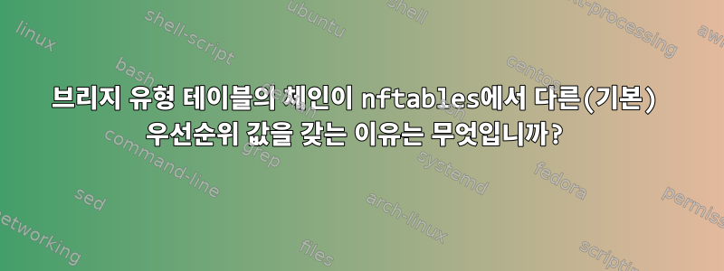 브리지 유형 테이블의 체인이 nftables에서 다른(기본) 우선순위 값을 갖는 이유는 무엇입니까?