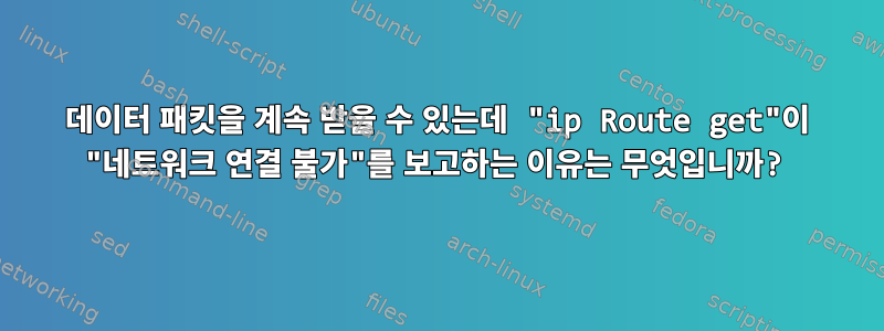 데이터 패킷을 계속 받을 수 있는데 "ip Route get"이 "네트워크 연결 불가"를 보고하는 이유는 무엇입니까?