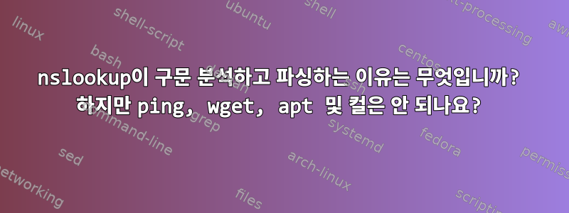 nslookup이 구문 분석하고 파싱하는 이유는 무엇입니까? 하지만 ping, wget, apt 및 컬은 안 되나요?