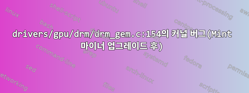 drivers/gpu/drm/drm_gem.c:154의 커널 버그(Mint 마이너 업그레이드 후)