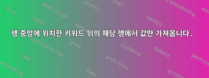 행 중앙에 위치한 키워드 뒤의 해당 행에서 값만 가져옵니다.