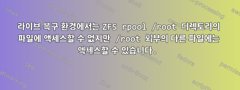 라이브 복구 환경에서는 ZFS rpool /root 디렉토리의 파일에 액세스할 수 없지만 /root 외부의 다른 파일에는 액세스할 수 있습니다.