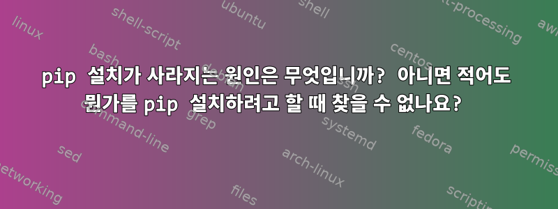 pip 설치가 사라지는 원인은 무엇입니까? 아니면 적어도 뭔가를 pip 설치하려고 할 때 찾을 수 없나요?