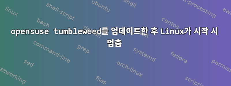 opensuse tumbleweed를 업데이트한 후 Linux가 시작 시 멈춤