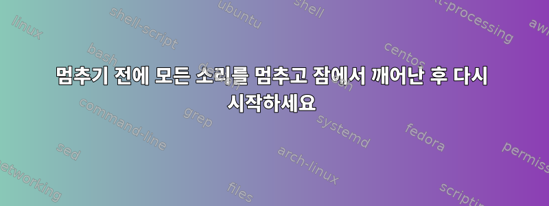 멈추기 전에 모든 소리를 멈추고 잠에서 깨어난 후 다시 시작하세요