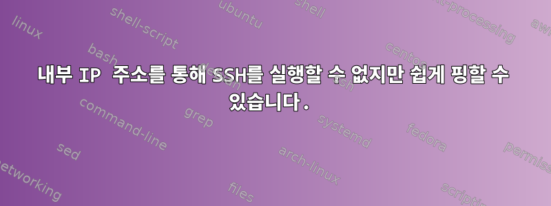 내부 IP 주소를 통해 SSH를 실행할 수 없지만 쉽게 핑할 수 있습니다.