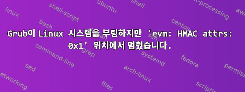 Grub이 Linux 시스템을 부팅하지만 'evm: HMAC attrs: 0x1' 위치에서 멈췄습니다.