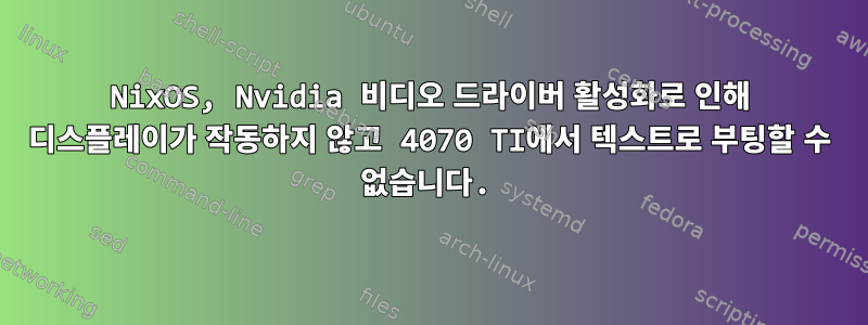 NixOS, Nvidia 비디오 드라이버 활성화로 인해 디스플레이가 작동하지 않고 4070 TI에서 텍스트로 부팅할 수 없습니다.