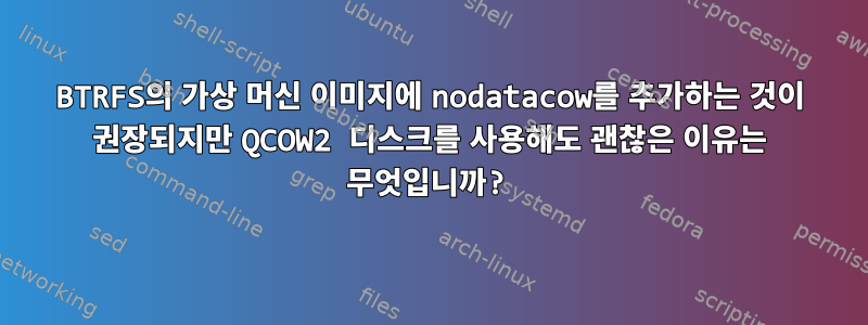 BTRFS의 가상 머신 이미지에 nodatacow를 추가하는 것이 권장되지만 QCOW2 디스크를 사용해도 괜찮은 이유는 무엇입니까?