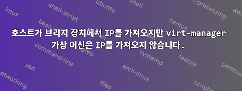 호스트가 브리지 장치에서 IP를 가져오지만 virt-manager 가상 머신은 IP를 가져오지 않습니다.