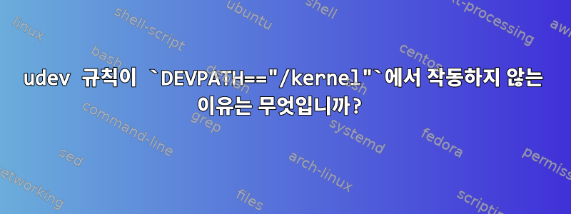 udev 규칙이 `DEVPATH=="/kernel"`에서 작동하지 않는 이유는 무엇입니까?