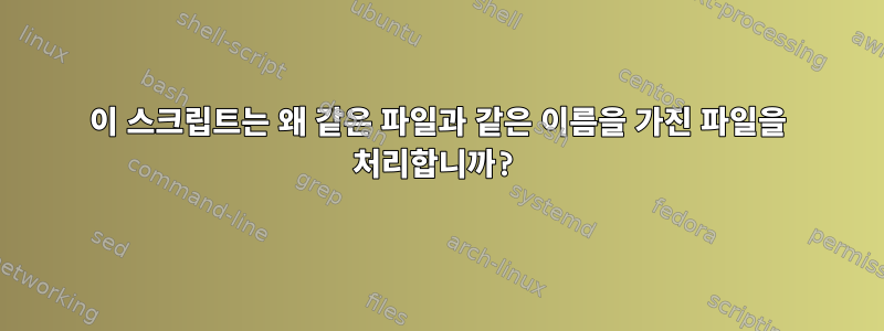 이 스크립트는 왜 같은 파일과 같은 이름을 가진 파일을 처리합니까?