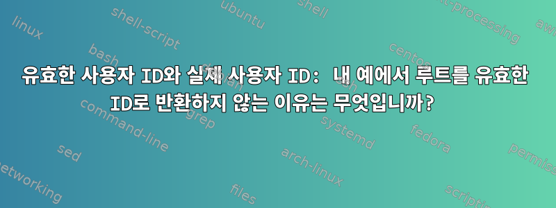 유효한 사용자 ID와 실제 사용자 ID: 내 예에서 루트를 유효한 ID로 반환하지 않는 이유는 무엇입니까?