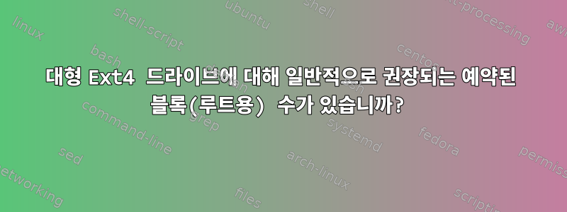 대형 Ext4 드라이브에 대해 일반적으로 권장되는 예약된 블록(루트용) 수가 있습니까?