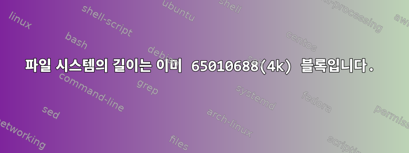 파일 시스템의 길이는 이미 65010688(4k) 블록입니다.