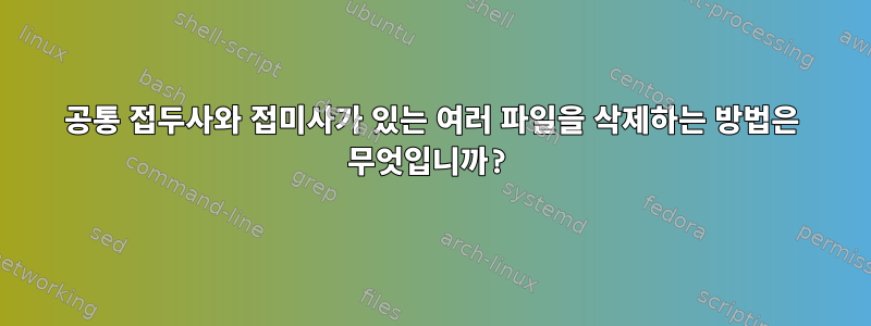 공통 접두사와 접미사가 있는 여러 파일을 삭제하는 방법은 무엇입니까?