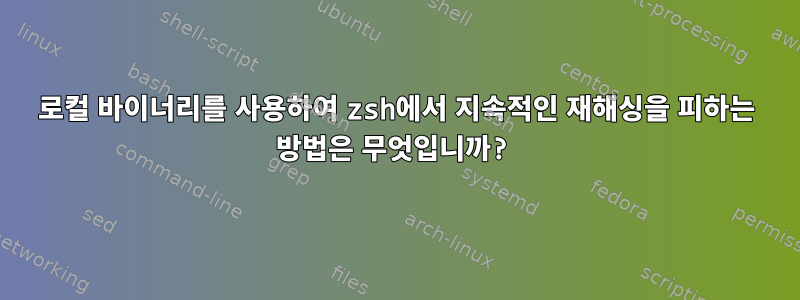 로컬 바이너리를 사용하여 zsh에서 지속적인 재해싱을 피하는 방법은 무엇입니까?