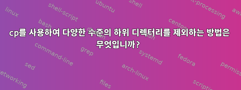 cp를 사용하여 다양한 수준의 하위 디렉터리를 제외하는 방법은 무엇입니까?