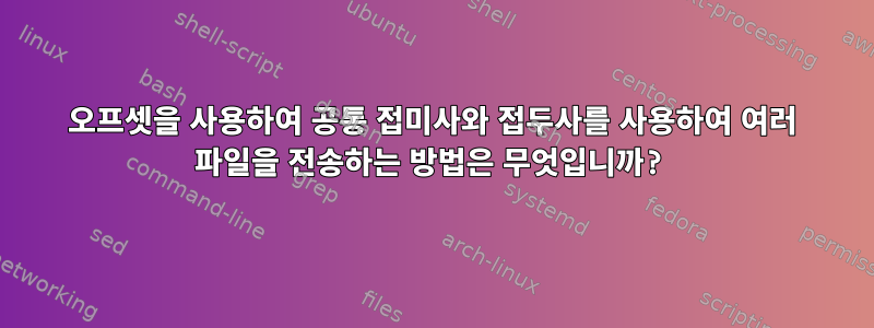 오프셋을 사용하여 공통 접미사와 접두사를 사용하여 여러 파일을 전송하는 방법은 무엇입니까?