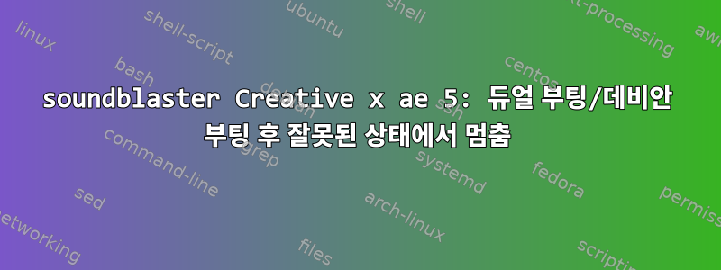 soundblaster Creative x ae 5: 듀얼 부팅/데비안 부팅 후 잘못된 상태에서 멈춤