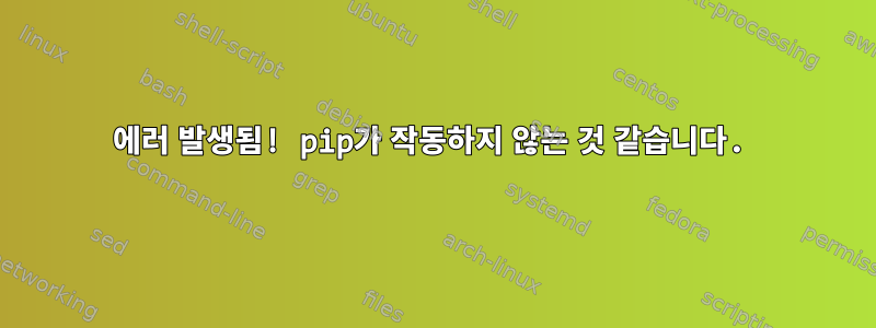 에러 발생됨! pip가 작동하지 않는 것 같습니다.