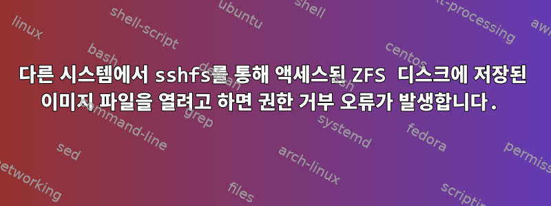 다른 시스템에서 sshfs를 통해 액세스된 ZFS 디스크에 저장된 이미지 파일을 열려고 하면 권한 거부 오류가 발생합니다.