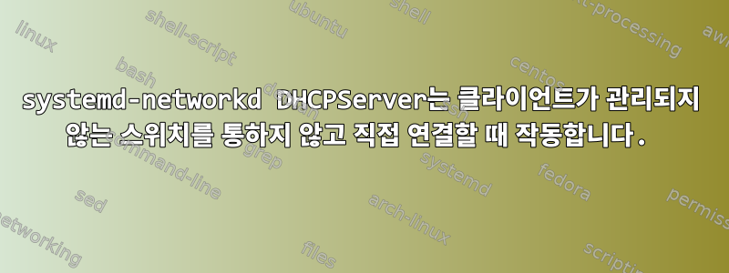 systemd-networkd DHCPServer는 클라이언트가 관리되지 않는 스위치를 통하지 않고 직접 연결할 때 작동합니다.