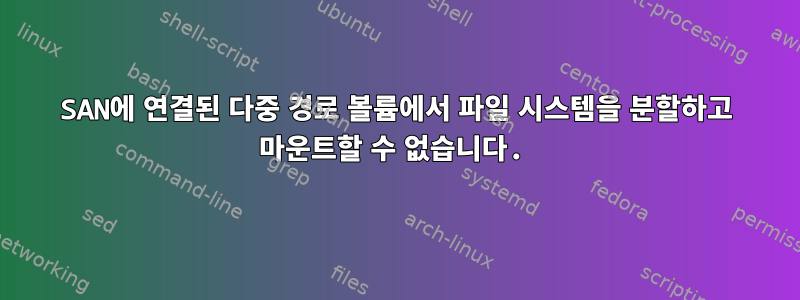 SAN에 연결된 다중 경로 볼륨에서 파일 시스템을 분할하고 마운트할 수 없습니다.