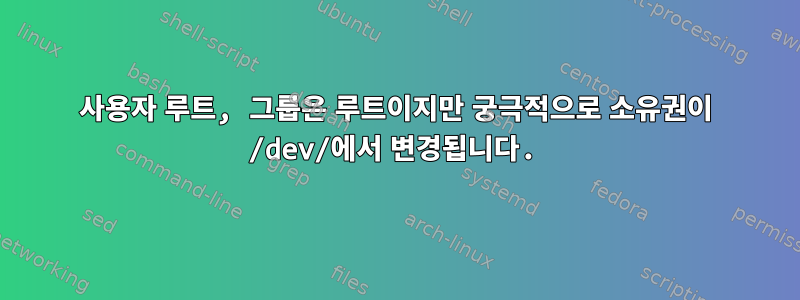 사용자 루트, 그룹은 루트이지만 궁극적으로 소유권이 /dev/에서 변경됩니다.