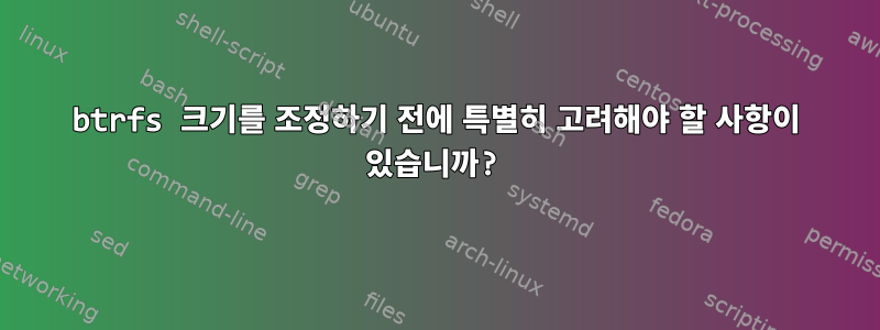 btrfs 크기를 조정하기 전에 특별히 고려해야 할 사항이 있습니까?