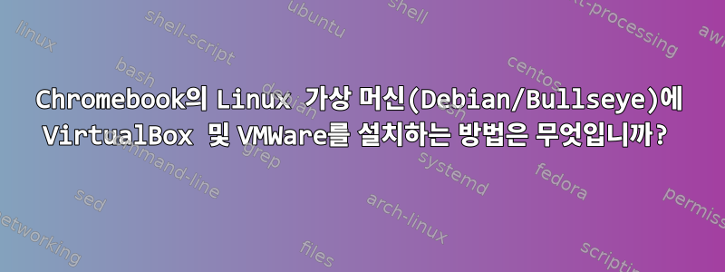 Chromebook의 Linux 가상 머신(Debian/Bullseye)에 VirtualBox 및 VMWare를 설치하는 방법은 무엇입니까?