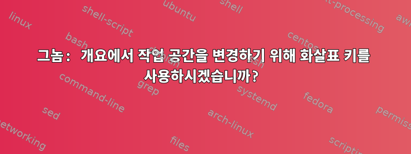 그놈: 개요에서 작업 공간을 변경하기 위해 화살표 키를 사용하시겠습니까?