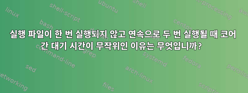 실행 파일이 한 번 실행되지 않고 연속으로 두 번 실행될 때 코어 간 대기 시간이 무작위인 이유는 무엇입니까?