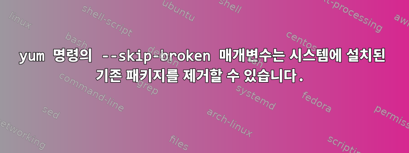 yum 명령의 --skip-broken 매개변수는 시스템에 설치된 기존 패키지를 제거할 수 있습니다.