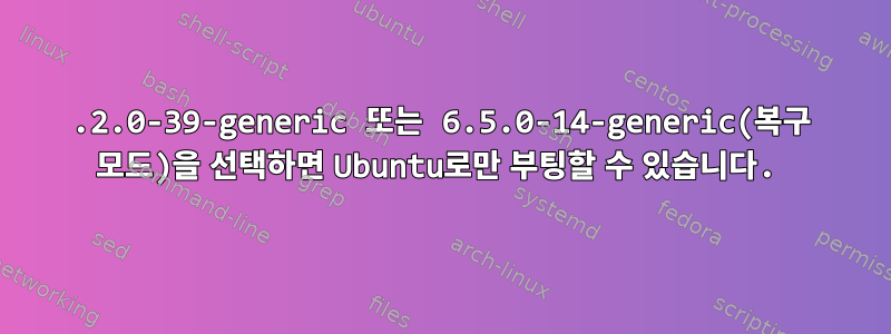 6.2.0-39-generic 또는 6.5.0-14-generic(복구 모드)을 선택하면 Ubuntu로만 부팅할 수 있습니다.